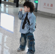 Boys shirts 2024 new street childrens handsome graffiti shirts spring and autumn Korean style boys street childrens clothing trendy and handsome
