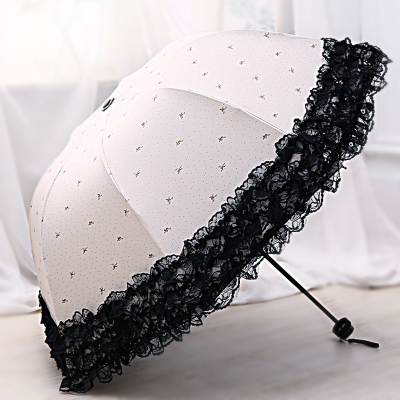 Lace Sun Umbrella, Super Sun Protection and Uv Protection, Women's Sunshade Umbrella, Korean Style Student Vinyl Folding Dual-Use Umbrella for Both Sunny and Rainy Days