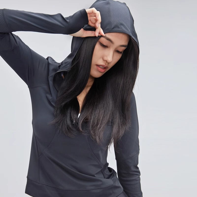 Sports Jacket Cardigan Running Fitness Top Black Finger-Hole Long-Sleeve Hooded Slim-Fit Autumn Jacket Sports Jacket Cardigan Running Fitness Top Black Finger-Hole Long-Sleeve Hooded Slim-Fit Autumn Jacket
