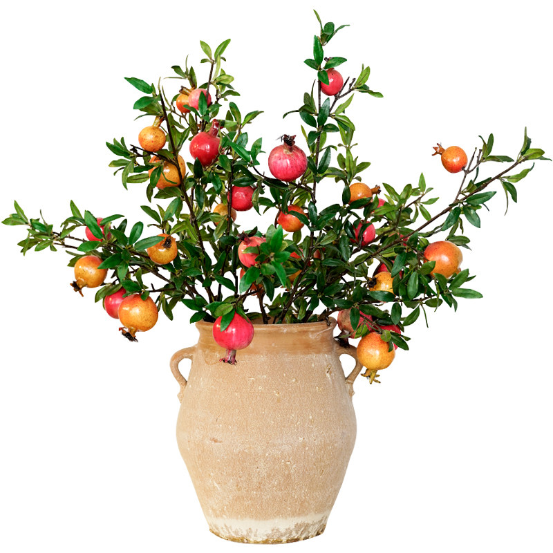 Meme-emulated flower pomegranate fruit living-room decorated with flower-on-floor fake flower swinging pieces Xuanguan fruit fake flower branches floral art-Taobao