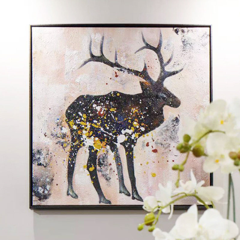 Memes Hand-painted Oil Painting Drawing Room Decoration Painting Dining Room Home Wall Painting Elk Deer Hang Painting Abstract Painting Background Wall Oil Painting-Taobao