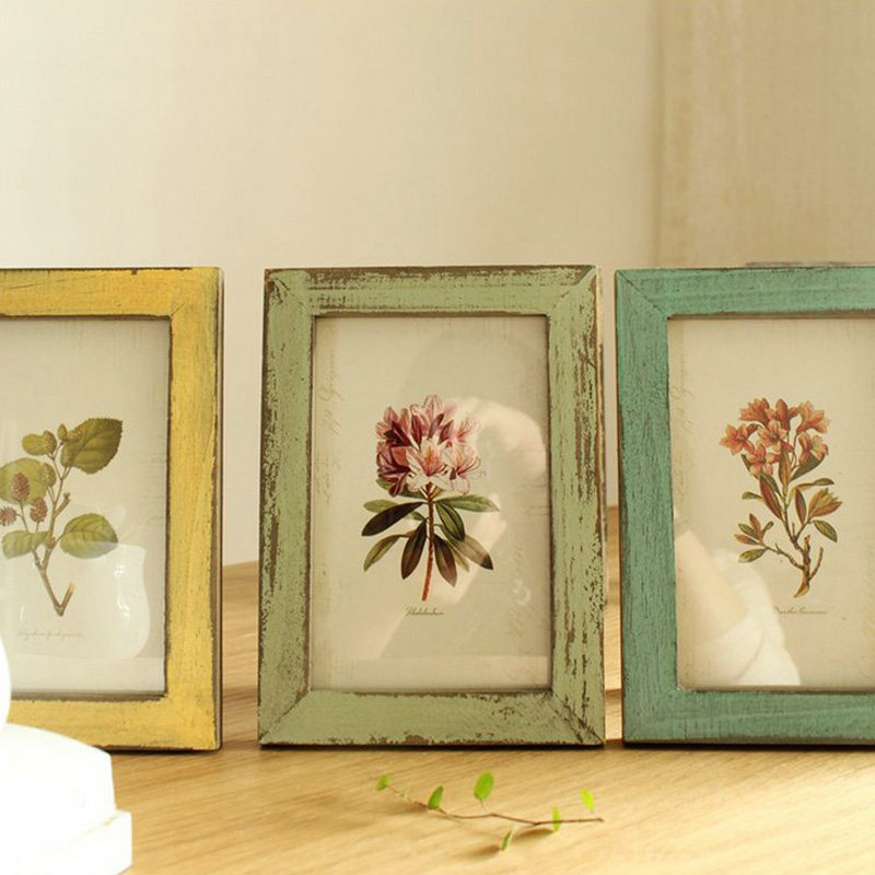 Retro to make old solid wood photo frame 6 inch 4R photo swing table Home Decorative Wall-mounted Photo Wall Brief frame-Taobao