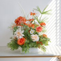 High-end conference table flower simulation fake bouquet decoration hotel restaurant check-in desk business event long table display floral arrangement