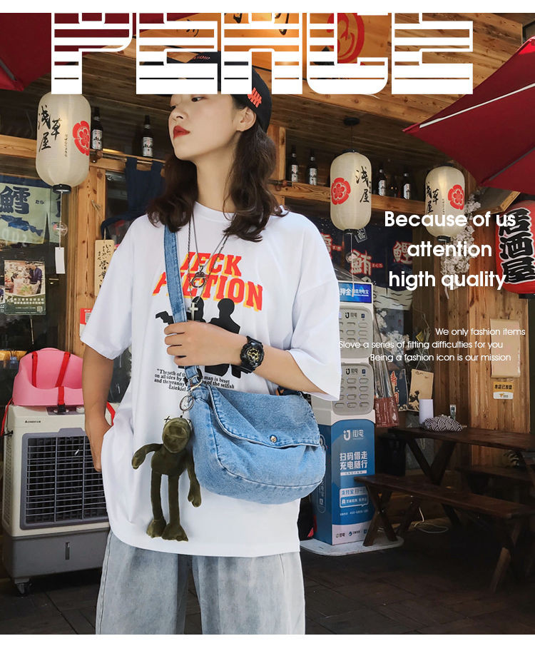 2022 New Denim Diagonal Satchel Outdoor Single Shoulder Bag Water Dumplings Bag Sports Bag Sloping Cross Canvas Bag Tide