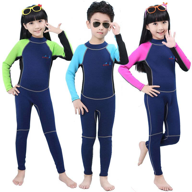 2mm thickened children's long-sleeved wetsuit Male and female children's one-piece sunscreen snorkeling suit Jellyfish suit warm winter swimsuit
