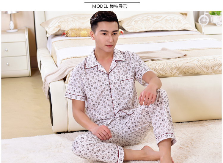 Của nam giới đồ ngủ mùa hè cotton ngắn tay quần thanh niên đồ ngủ nam mùa hè cotton phần mỏng mùa hè phục vụ nhà phù hợp với