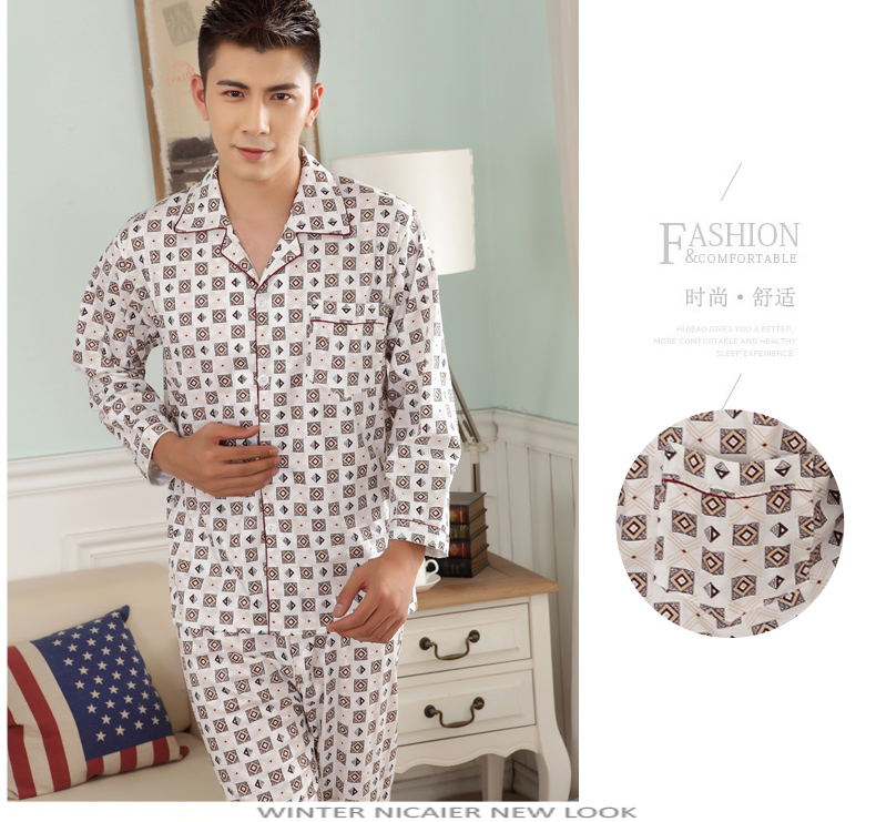 Mùa xuân và mùa thu đồ ngủ nam cotton trong người cao tuổi tay áo phù hợp với mùa hè phần mỏng cotton thanh niên nam mùa thu đồ ngủ nhà dịch vụ