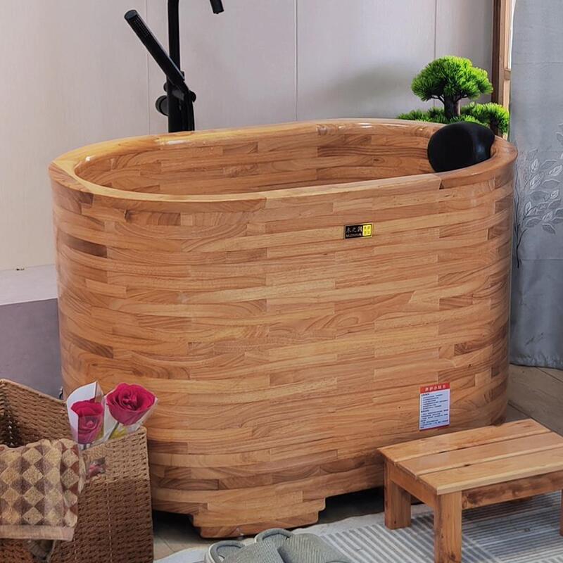 Wooden Soaking Bathtub, Wooden Tub for Small Apartments, Home Use, Sitting Type, Independent Mini Adult Bathtub, Extra Tall and Deep