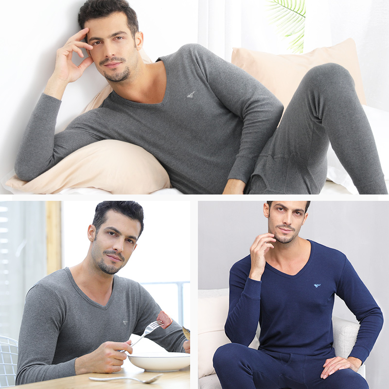 2 bộ v Bảy sói thấp cổ áo ấm mens đồ lót cotton mỏng quần dòng mùa xuân và mùa thu đáy quần mùa thu