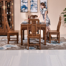 стол со стульями 仙铭源红木家具鸡翅木灵芝方桌中式餐桌椅组合八仙桌 实木 正方形