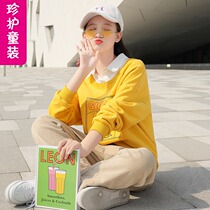 2021 New Korean spring dress female child 12-year-old girl 15 fake two spring and autumn loose sweater