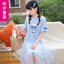 Childrens Skirt Childrens Summer Short-sleeved Mori Cartoon hipster Girl Gundam Girl Net Dress Tide