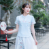 phiên bản nhỏ li-cổ phụ nữ lanh bông phù hợp với mùa hè 2020 tay áo ngắn gió mới của Trung Quốc Tang váy sửa đổi của sườn xám áo retro 