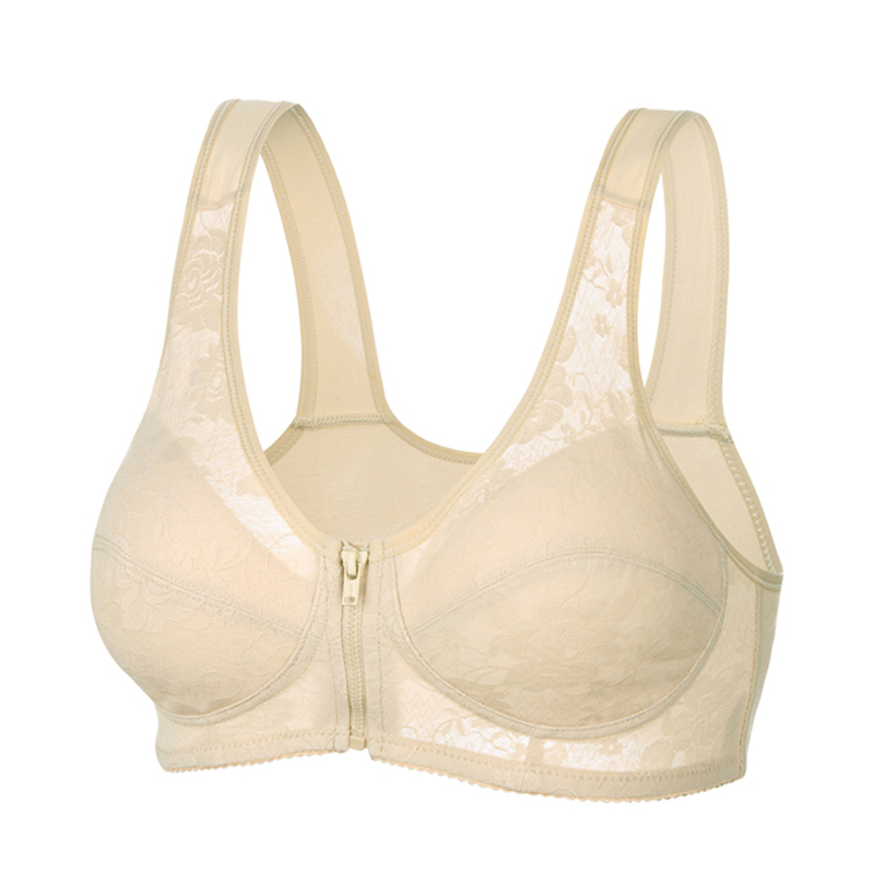 Trung niên dây kéo khóa trước áo ngực nữ không có vòng thép mỏng phần áo vest cotton Mẹ áo ngực cotton thời trang nữ cao cấp