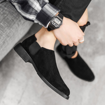 Youth mens shoes suede leather casual shoes mens Korean version all-match lazy set feet British nubuck leather pointed scalp shoes men