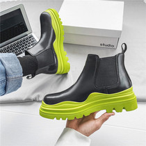 Chelsea boots mens 2021 new short boots mens leather mona with the same thick bottom all-match Korean version of Martin boots mens shoes