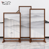  New Chinese solid wood screen partition entrance Living room Lobby Teahouse meeting room landscape triple combination hotel seat screen