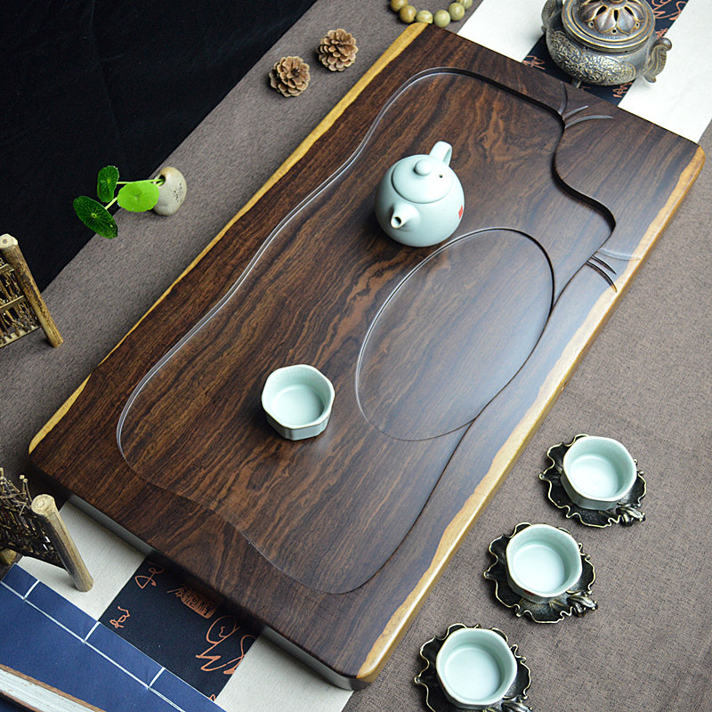 功夫茶具黑檀木茶盘 茶托 家用茶台 长方形茶海 大号整块实木排水