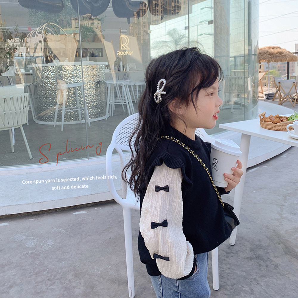 Cream KIDS girl sweaters splicing fake two-pin weaters 2022 Spring and autumn new foreign send baby hooded boomer