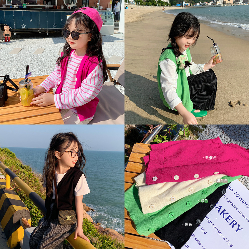 Cream KIDS Girl Knit Waistcoat 2022 Summer New Foreign Pie Baby Vest Baby Casual Sweaters