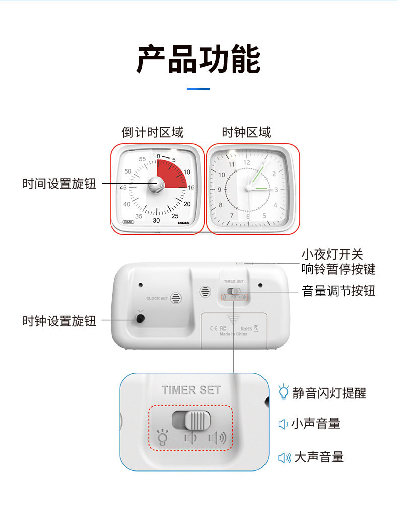 товар из китая unisun蚂蚁象可视化智能时间管理器学生儿童计时器双屏静音礼品