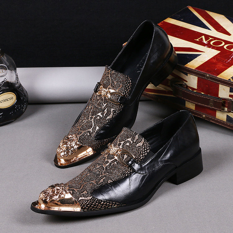 Hair Type Division Men's Night Shop Korean version Trend Neo Men High heel Men's shoes Han version Pointed Iron Head Printed Cow Leather Shoes