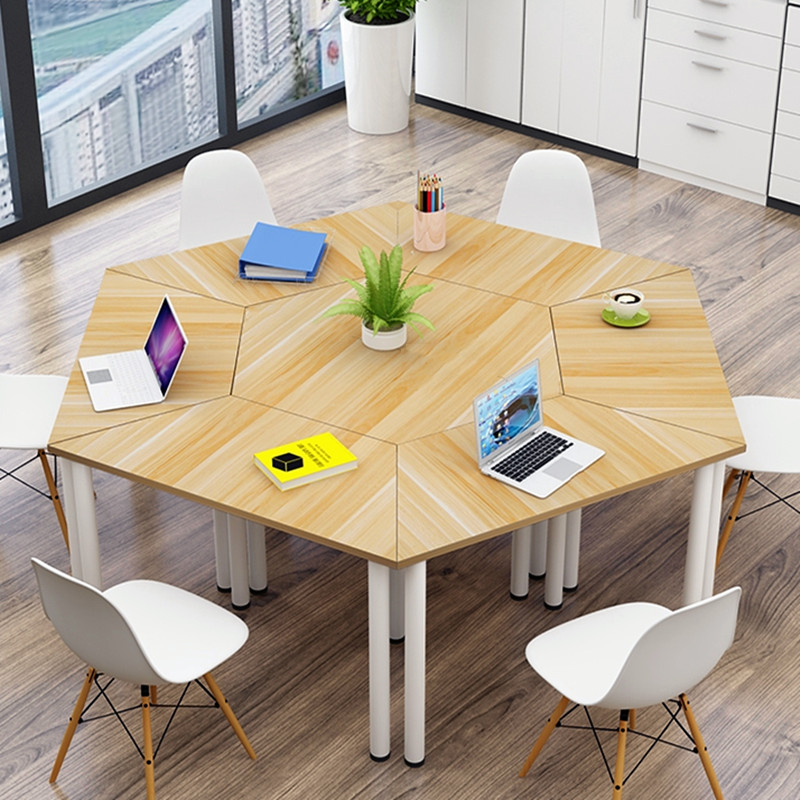 Small Negotiations Meeting Table Splicing Hexagon Table Tutoring Class Chairs Training Trapezoidal Steel Wood Creative Desk