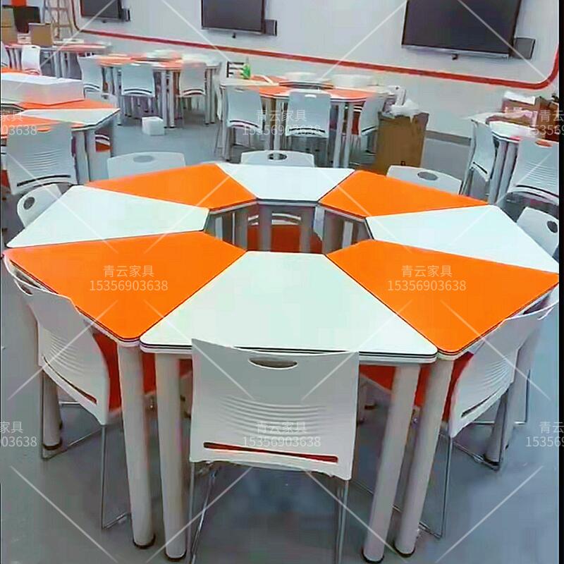 Hexagon Group Physical Activity Table And Chairs Splicing Coaching Class Classroom Fine Arts Learning Desks Trapezoidal Training Table Reading Table