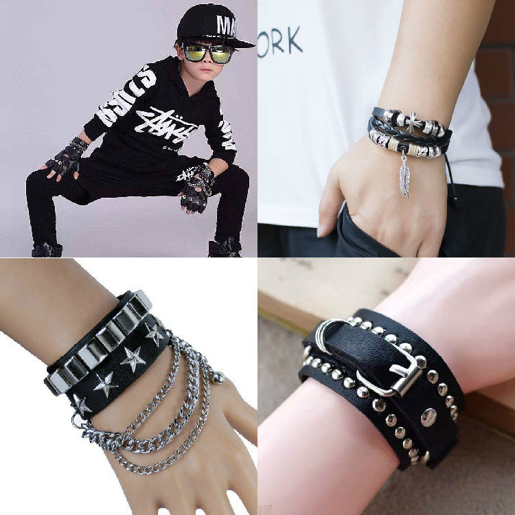 Child Rivet Bracelet Girl Han Version Chain Personality Hand Decorated Men Hip Hop Wind Bully Punk Performance Leather Bracelet-Taobao