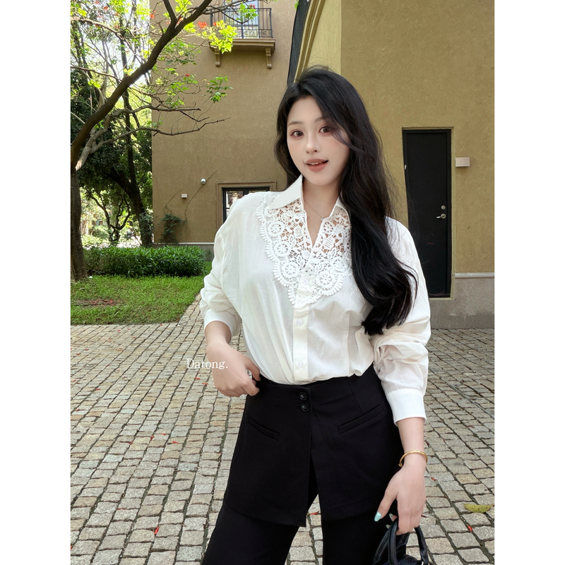 【Datong】Early Spring French-Style Unique and Exquisite Design Lace Patchwork Shirt for Women
