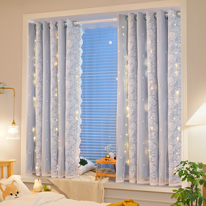 Fan-style curtain floating windows Full shading Bedrooms Free to install telescopic rods Full set 2021 New ins wind