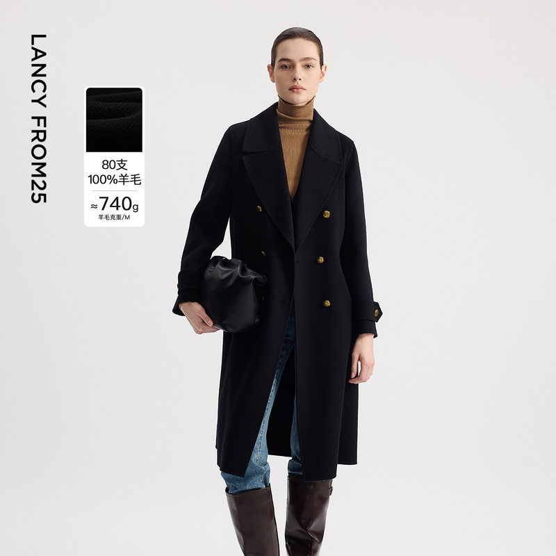 Langzi 25 Pure Wool Elegant Design High-End Commuter Double-Breasted Mid-Length Woolen Coat Winter New Style Langzi 25 Pure Wool Elegant Design High-End Commuter Double-Breasted Mid-Length Woolen Coat Winter New Style