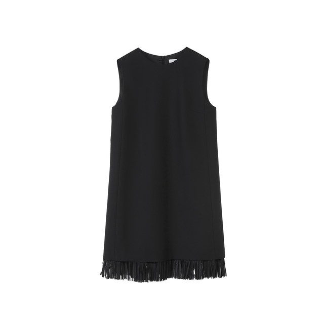 Langzi wool sleeveless temperament high-end dress black little women's 2024 spring new high-waisted fringed acetate dress