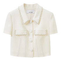 Langzi acetic acid small fragrance casual temperament high-end short-sleeved womens 2024 summer new French white short coat