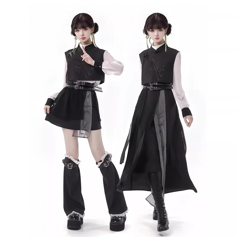 Bamboo New Chinese Style Martial Arts Retro Vest Slimming Waist Black and White Design Adult Female Warrior Style Suit New Model