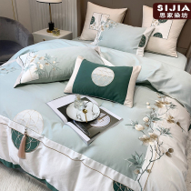 High end New Chinese style Chinese wind long suede cotton quilts with four pieces of full cotton pure cotton embroidery modern minimalist bed bedding