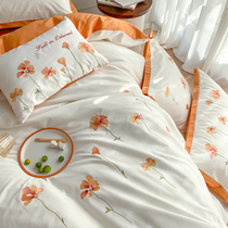 Simple embroidery hipster cotton 60 long-staple cotton four-piece set of pure cotton Princess wind spring summer bedding