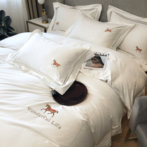 European light luxury style simple 120 long staple cotton cotton cotton bed four-piece cotton high-grade white quilt cover bedding