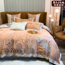 High-end light luxury style American flower embroidery 80 long-staple cotton cotton bed four-piece cotton quilt cover 4-piece set