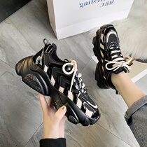 Hong Kong black daddy shoes female ins tide autumn and winter all-match net red thick bottom show feet small casual leather sneakers