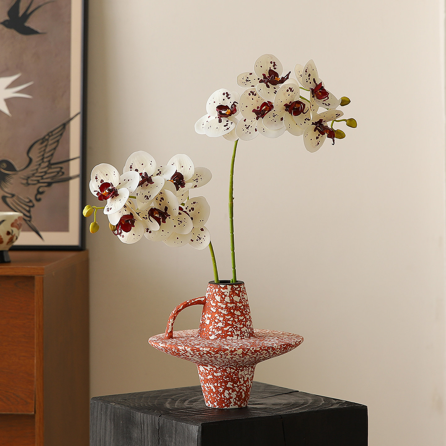 French-Style Medieval Wabi-Sabi Ceramic Vase Ornaments for Living Room Flower Arrangement, Light Luxury Art, High-End Living Room Home Decoration