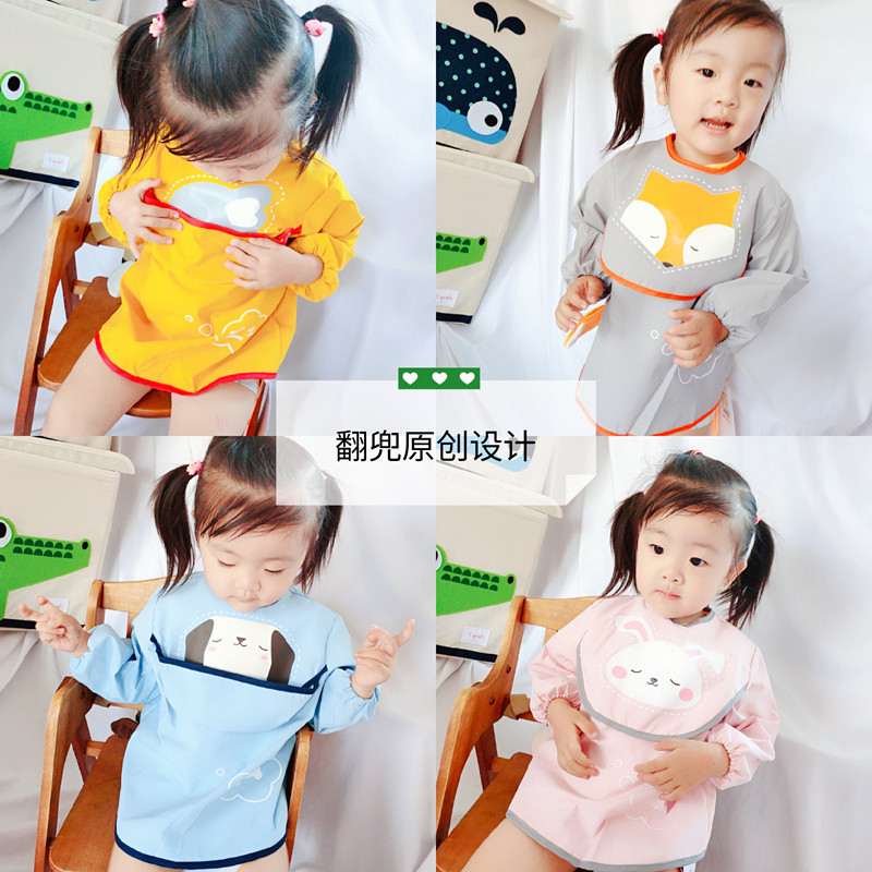 Full Body Waterproof Baby Long Sleeves Eat Hood Clothing Autumn Winter Infant Anti-Wear back clothes Paint Clothes Soft Cartoon