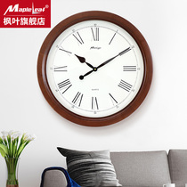 Maple leaf clock hanging bell sitting room solid wood Nordic style retro muted modern minimalist creative atmosphere round clock