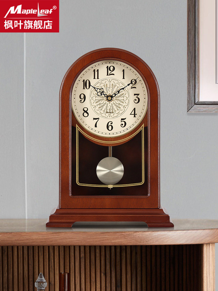 New Chinese-Style Solid Wood Table Clock, Simple Silent Desk Clock for Living Room, Home Retro Quartz Clock, Creative Clock Decoration Ornament