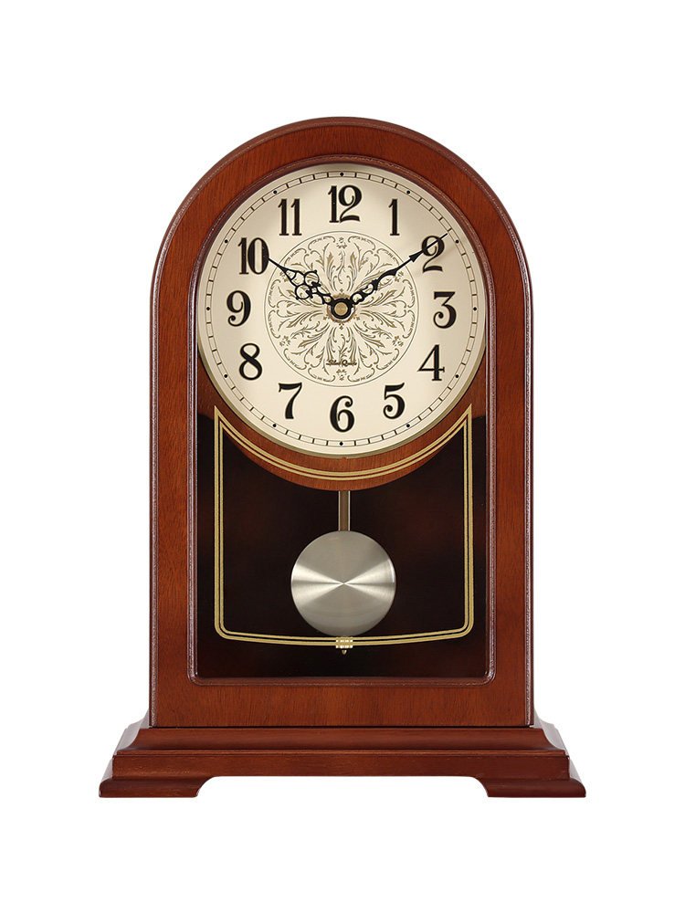 New Chinese-Style Solid Wood Table Clock, Simple Silent Desk Clock for Living Room, Home Retro Quartz Clock, Creative Clock Decoration Ornament