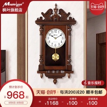 Solid wood living room clock Retro large European wall clock Living room creative whole point timekeeping wall clock German Quartz clock