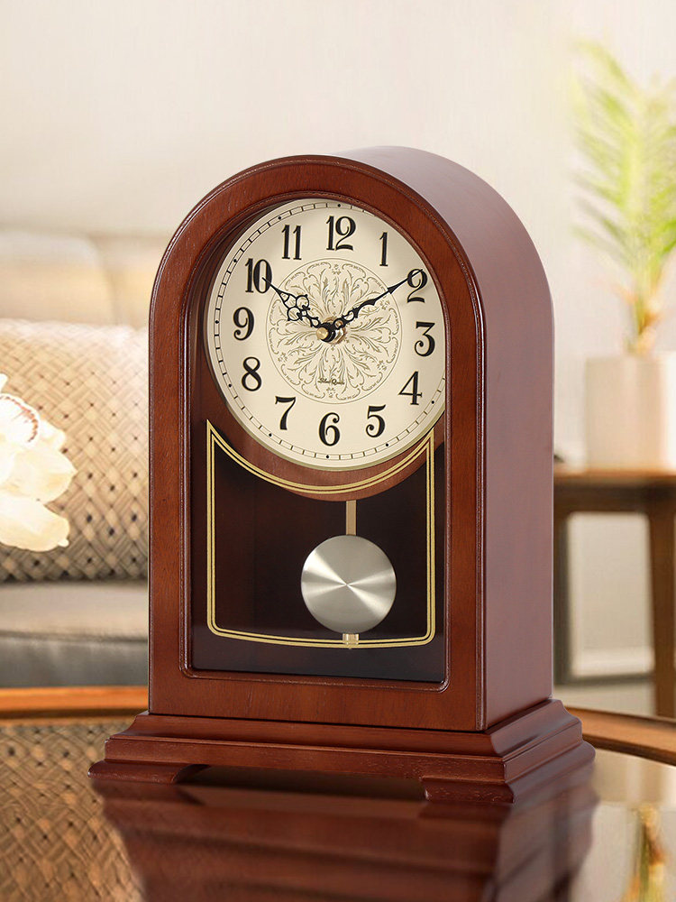 New Chinese-Style Solid Wood Table Clock, Simple Silent Desk Clock for Living Room, Home Retro Quartz Clock, Creative Clock Decoration Ornament