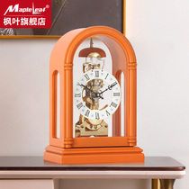 Light Extravagant Modern Solid Wood Machinery Newsstand Clock Living Room Fashion Decoration Desktop Desk Clock Minimalist Creative Art Pendulum