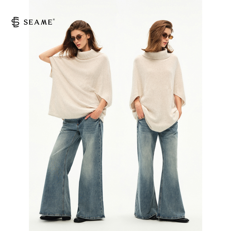 Seame Ximi【Soft Naming】Quiet Luxury Style Batwing Sleeve High Neck Knit Sweater Vintage Sweater Base Layer Seame Ximi【Soft Naming】Quiet Luxury Style Batwing Sleeve High Neck Knit Sweater Vintage Sweater Base Layer