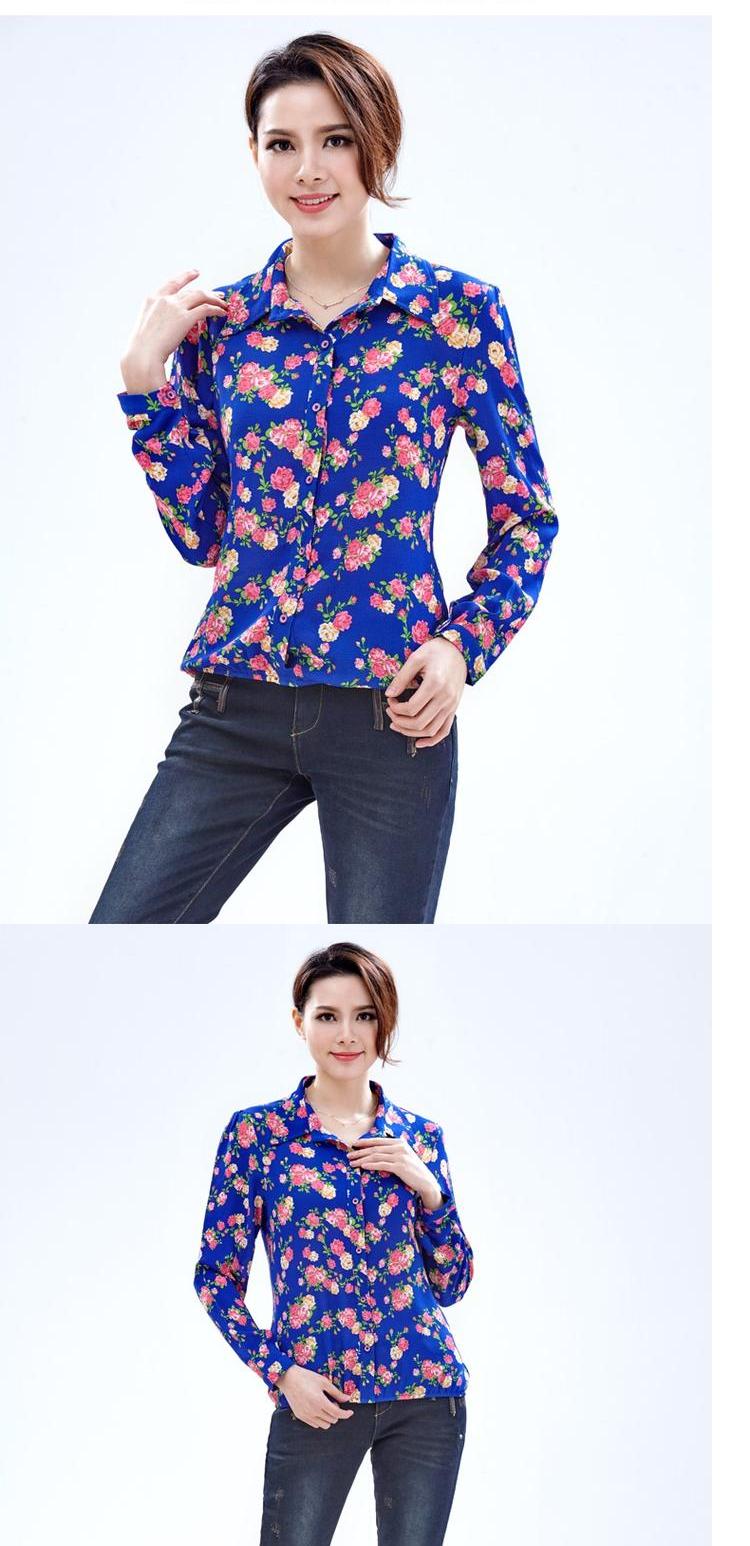 Lindane Le mùa xuân và mùa hè mới kích thước lớn của phụ nữ hoa mỏng Slim áo sơ mi nữ dài tay áo voan hoa nhí